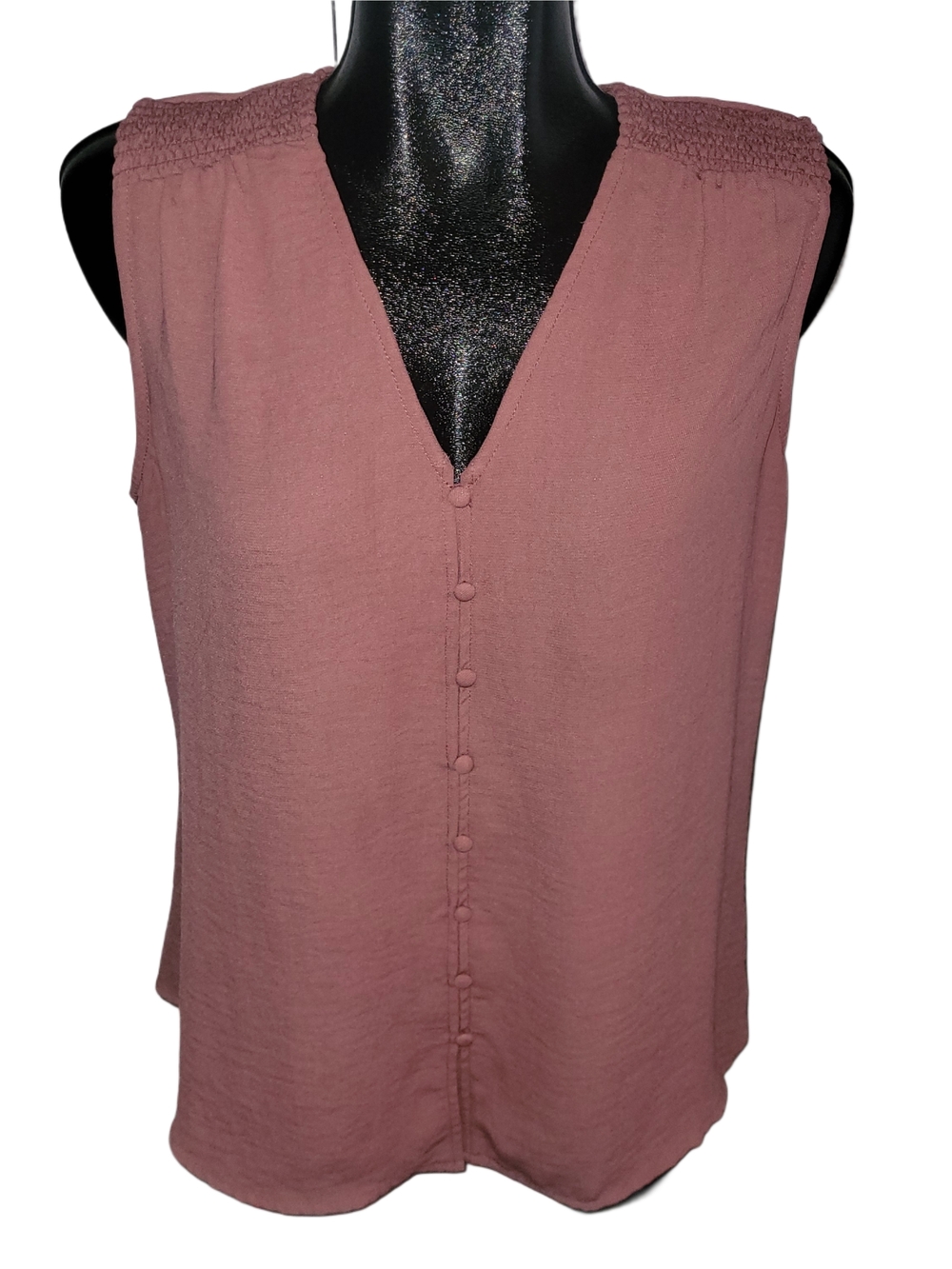 Tamara H Sleeveless V-Neck Button-Front Women's Top In Dusty Rose Size L